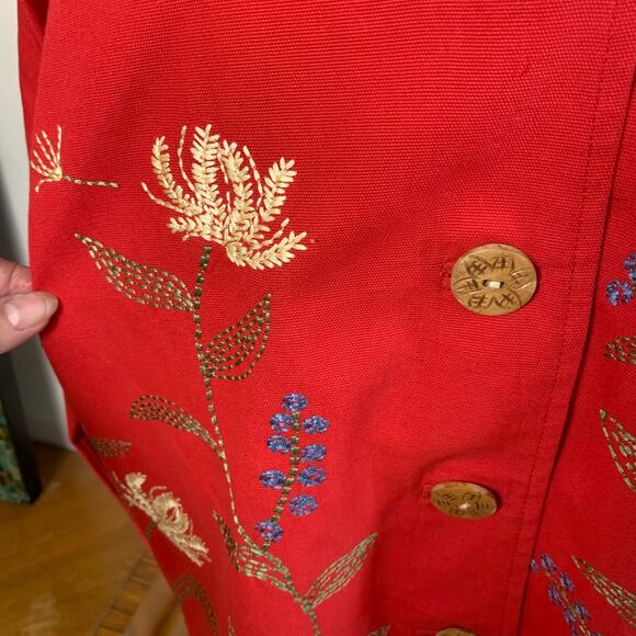 Coldwater Creek Size PM Petite Embroidered Floral Details Jacket Red Pockets - Picture 10 of 13